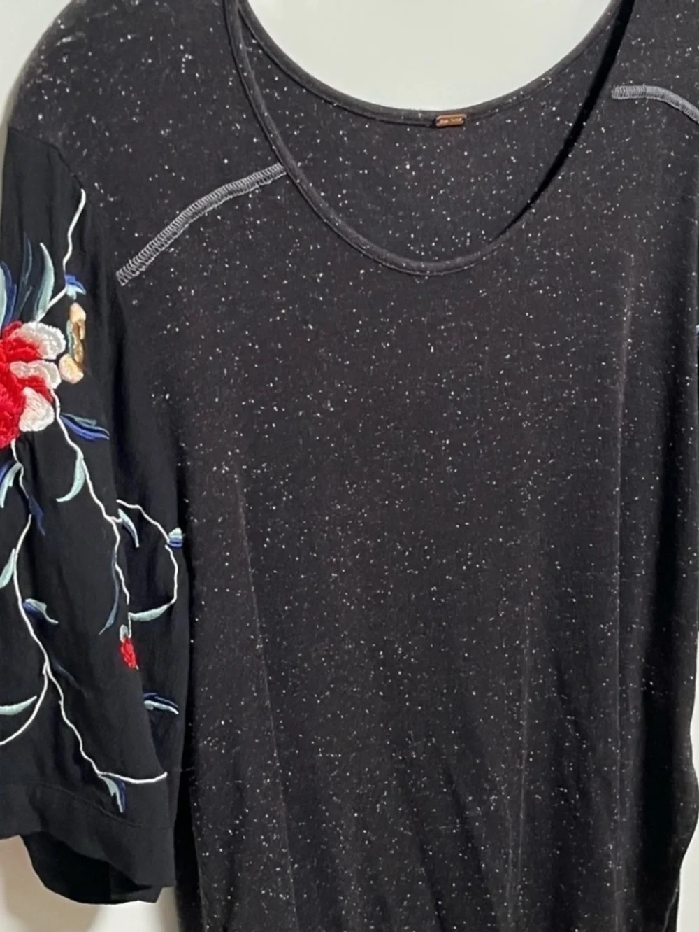 Free People Black Tea Rose Embroidered lace Short Sleeve Hi Low Tunic Top